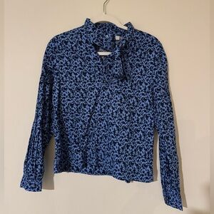 Loft Floral Ruffle Tie Neck Blouse